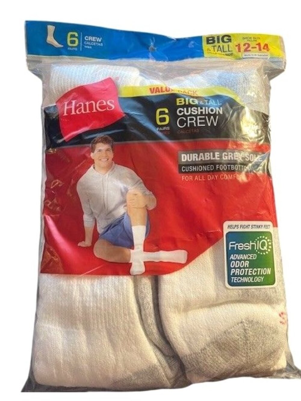 Hanes Big & Tall Men Cushion Crew Socks 6 Pack 12-14